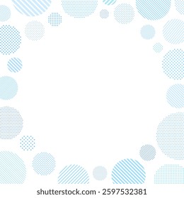 Square frame illustration of light blue circles with dots and stripes