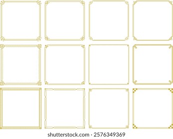 Square frame illustration set with golden European style corner decorations