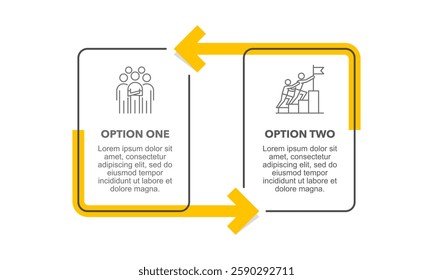 Square frame infographic with 2 arrows on the process to success. Presentation, Strategy and Plan. Vector illustration.