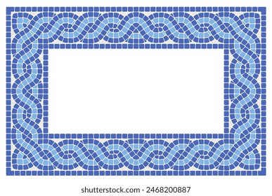 Square frame with interlacing mosaic braids, greek pattern with interweaving tiling border, mosaic pigtails, vector