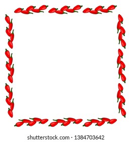 Square frame of isolated peppers on white background. Vector image. 
