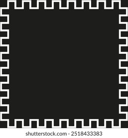 Square frame with jagged edges. Black center with white outline. Vector border.