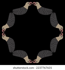 Square frame with kissing birds. Seagull or gull. Native American animal design of Tsimshian Indians. On black background.