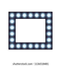 Square frame with lamps, place for text or photo with lighting bulbs, decorative glowing bounding box and border, vector illustration