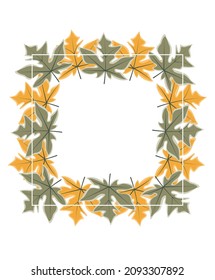 Square frame of leaf. Exotic leaves and plants, collected in a composition in a Square on a white background. Natural floral template . Postcard for your text. Vector greeting card for your design.