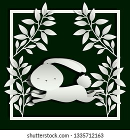 square frame with leafs and easter rabbit