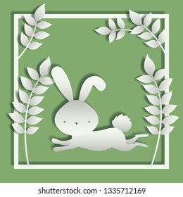 square frame with leafs and easter rabbit