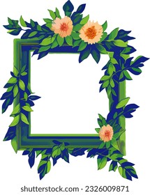 Square frame of leaf's and flowers with square white transparent frame for text. Vector template for greeting card, wedding.