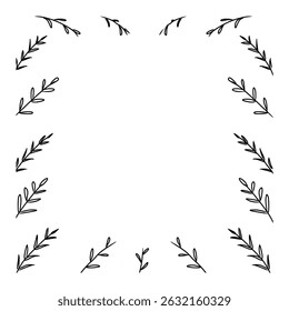 square frame with leaves. border hand drawn style with transparent background