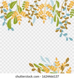 Square frame of leaves, branches and bluegrass. Natural, spring and summer decoration