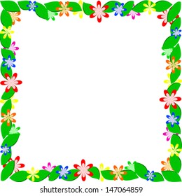 Square frame of leaves and flowers