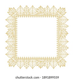 Square frame with leaves. Simple lines. Vector wreath in doodle style. Invitation template with thin contours. For the design of banners, cards, flyers. Isolated on white background. Thanksgiving day.