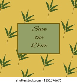 Square frame with leaves. Vector template for birthday, menu, flyer, banners with calligraphy, save the date card. 