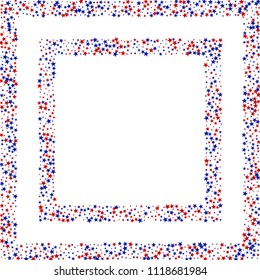 Square Frame of Liberty Symbolic Stars Confetti. USA Memorial Day Pattern Design. Independence Day Texture. Business Presentation Print Design Background.