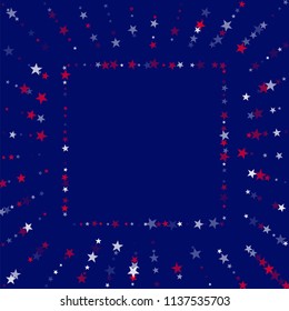 Square Frame of Liberty Symbolic Stars Confetti. USA Festival Flyer Pattern Design. United States Texture. Screen, Cover Stars Background.