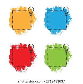 Quadro Quadrado com Lâmpada e Pintura Blot Diferentes Cores. Elementos de design gráfico e arte vetorial de recursos