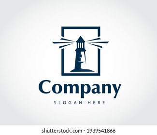 square frame lighthouse logo symbol design illustration inspiration