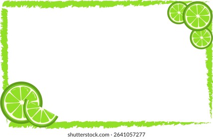 Square frame with lime. Bright summer green citrus banner. Vector illustration with empty space for text.
