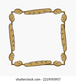 Square frame, Long loaf of white wheat bread, copy space, vector illustration in cartoon style