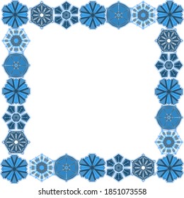 Quadratischer Rahmen aus schönen Schneeflocken. Wintersymbole.
