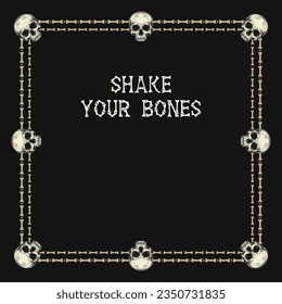 Square frame made of bones, half human skull. Layout, template with copy space, copy text. For Halloween, Dia de los Muertos holiday decoration. Gothic vintage style.