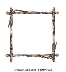 Square frame made of branches. Decorative outline element for design work in the boho style.