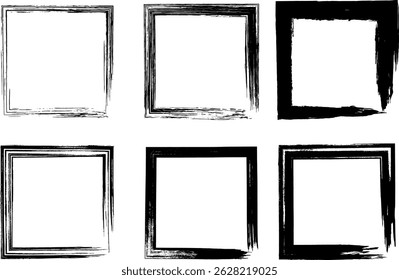 Square frame made of brush strokes, grunge textured design adds a raw and edgy aesthetic to your projects. Perfect for enhancing artwork, posters, or digital designs with a touch of urban charm.