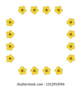 Square frame made of buttercups. Flowers  on white background for your design.  
