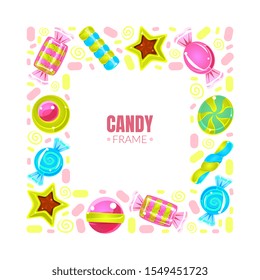 Square frame made of colorful sweets. Vector illustration.