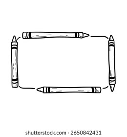 Quadrado feito de giz de cera. Borda desenhada à mão para design escolar ou infantil.