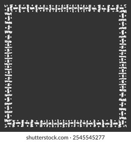 Square frame made of different sized handwritten dashes and dots. White on black. Vector illustration