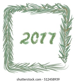 square frame made of fir branches, vector illustration