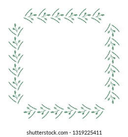 Square frame made of fir and pine branches. Vector on white for your design      