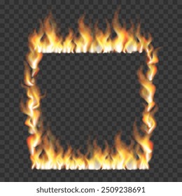 Square frame made of fire. Realistic fire. Flame fire illustration.