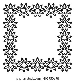 Square frame made of flowers isolated on a white background.