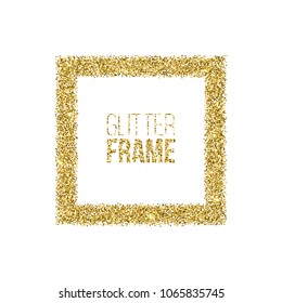 Square frame made of golden glitter isolated on white background. Vector silver frame.