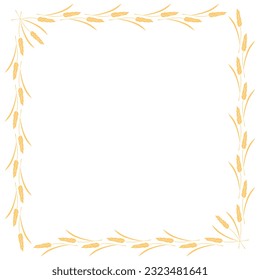 Square frame made of golden wheat or rye ears. Vector autumn border, backdrop hand drawn in flat style, isolated on white background