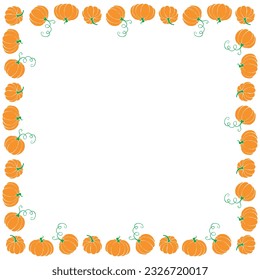 Square frame made of outline orange pumpkins in flat style. Vector autumn border, backdrop, decoration for seasonal design, thanksgiving theme and Halloween