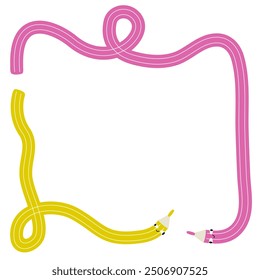 Square frame made of pencil characters. Office or school background with empty space for text. Template for notepad