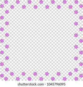Square frame made of pink animal paw prints on transparent background. Vector illustration, template, border, framework, photo frame, poster, banner, cats or dogs paw walking track.