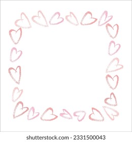 square frame made of pink hearts 