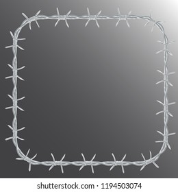 square frame made of realistic metal barbed wire. isolated on dark background