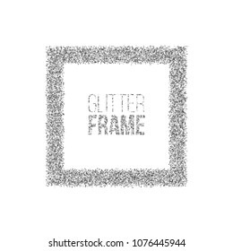Square frame made of silver glitter isolated on white background. Vector silver frame.