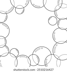 A square frame made of soap bubbles. Coloring book with soap bubbles. Coloring book for children and adults. Vector illustration.