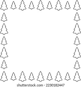 Square frame made of spruce wood. Coniferous plant. Sketch. Vector illustration. Doodle style. Isolated colorless background. Christmas decorative element. Idea for web design.