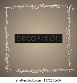 Square frame made of white handdrawn willow branches. Easter decoration vector illustration