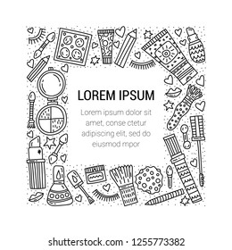 Square frame with make up doodle illustration. Place for your text