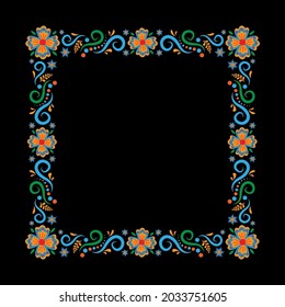 Square frame of marigold flowers. Isolated vector illustration.