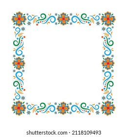 Square Frame Of Marigold Flowers. Isolated Vector Illustration.