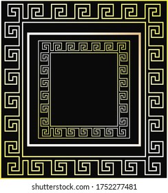 square frame with meander pattern. Vector. Black background